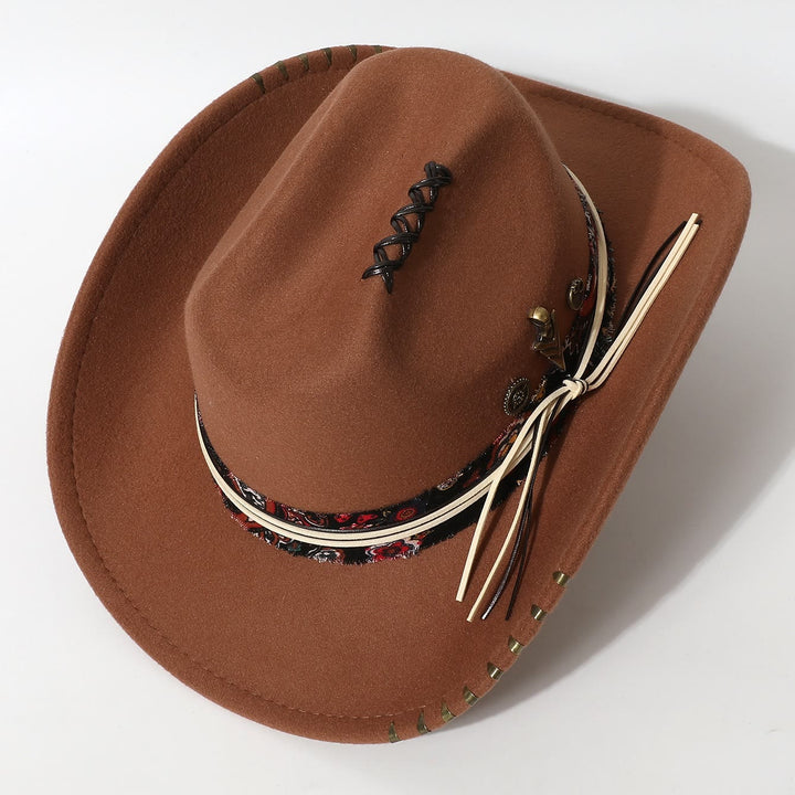 Chapeau de cowboy style western à bordure effilochée et orné de plumes - image 7