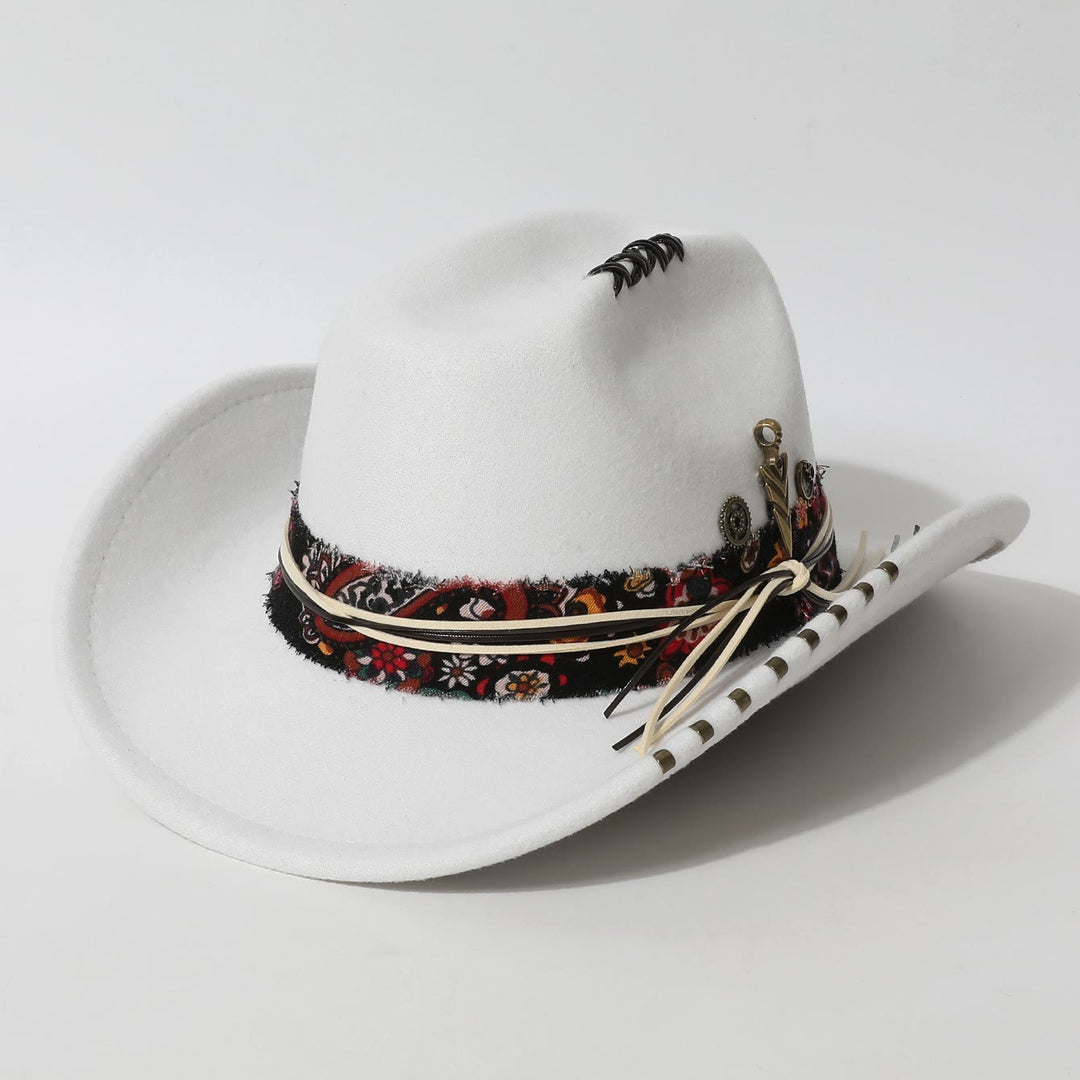 Chapeau de cowboy style western à bordure effilochée et orné de plumes - Blanc - M (22"-22 7/8") - image 4