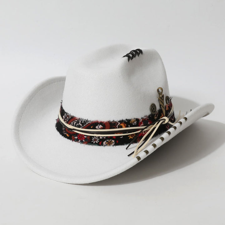Chapeau de cowboy style western à bordure effilochée et orné de plumes - Blanc - M (22"-22 7/8") - image 4