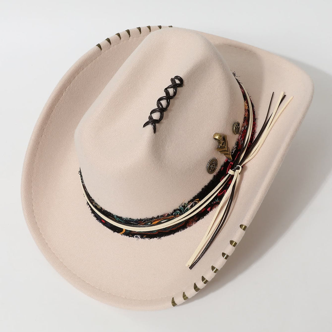 Chapeau de cowboy style western à bordure effilochée et orné de plumes - image 1