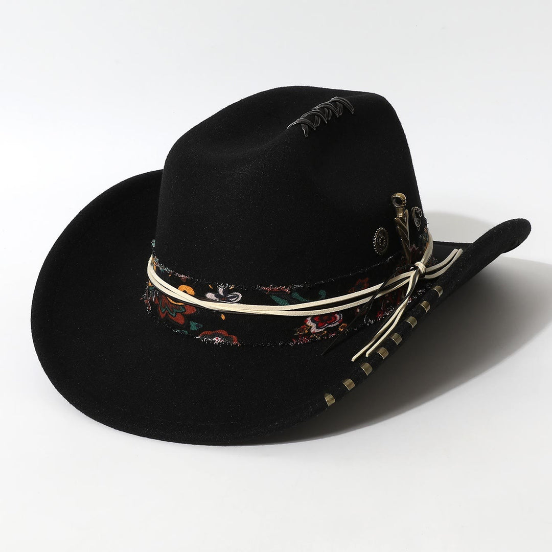 Chapeau de cowboy style western à bordure effilochée et orné de plumes - Noir - M (22"-22 7/8") - image 2