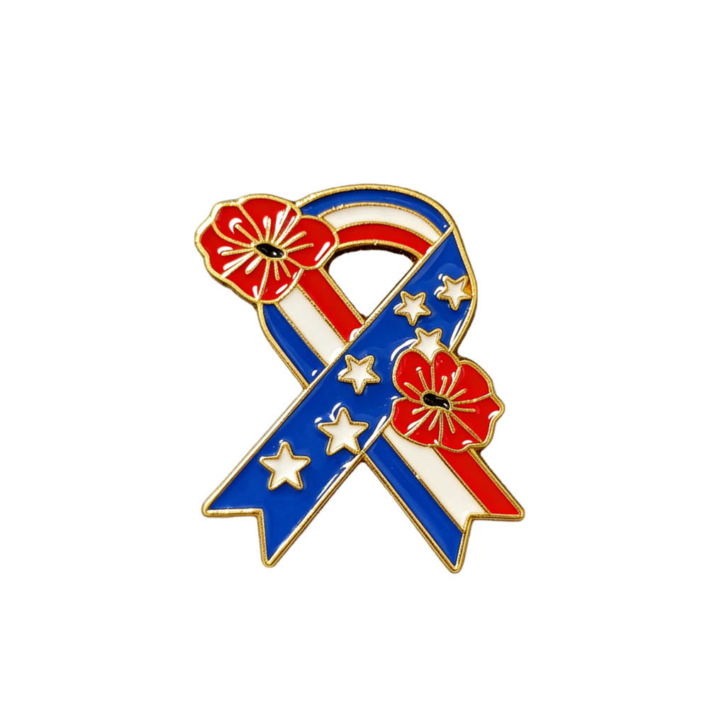 Broche émaillée avec ruban patriotique, drapeau américain et coquelicot - Or - image 0
