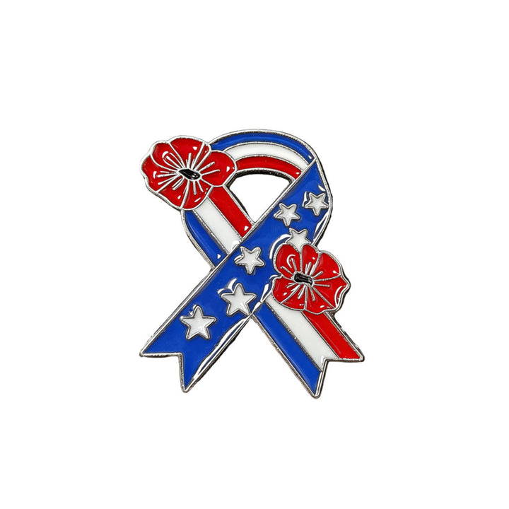 Broche émaillée avec ruban patriotique, drapeau américain et coquelicot - Argent - image 7