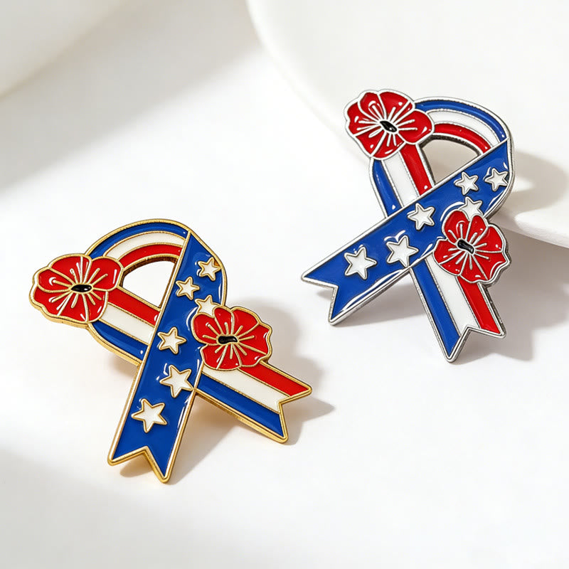 Broche émaillée avec ruban patriotique, drapeau américain et coquelicot - image 5