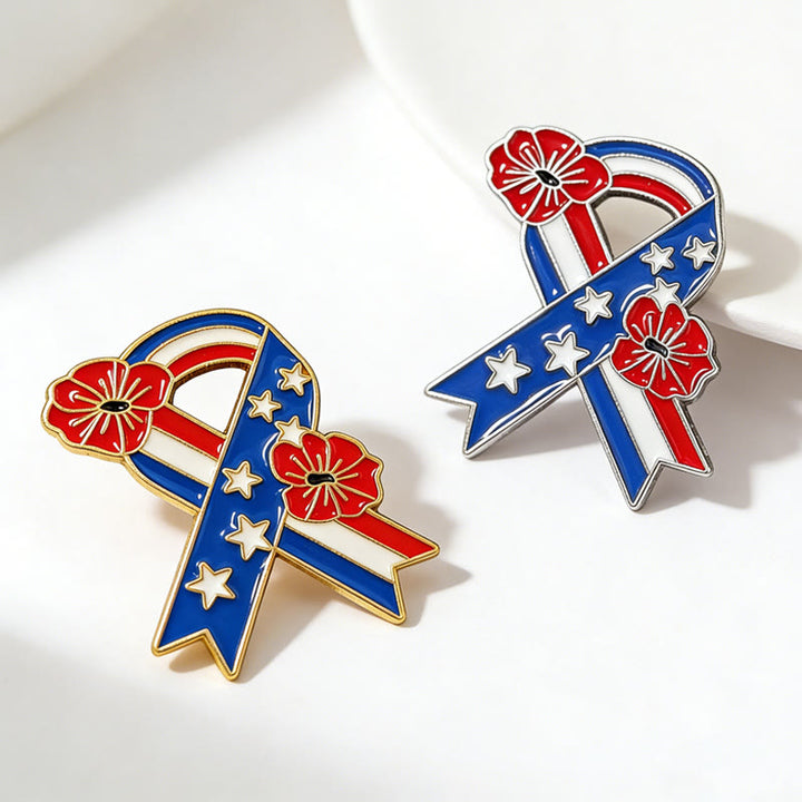 Broche émaillée avec ruban patriotique, drapeau américain et coquelicot - image 5