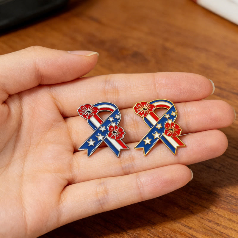 Broche émaillée avec ruban patriotique, drapeau américain et coquelicot - image 3