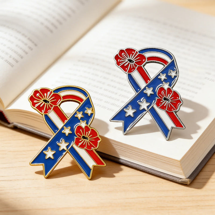 Broche émaillée avec ruban patriotique, drapeau américain et coquelicot - image 4