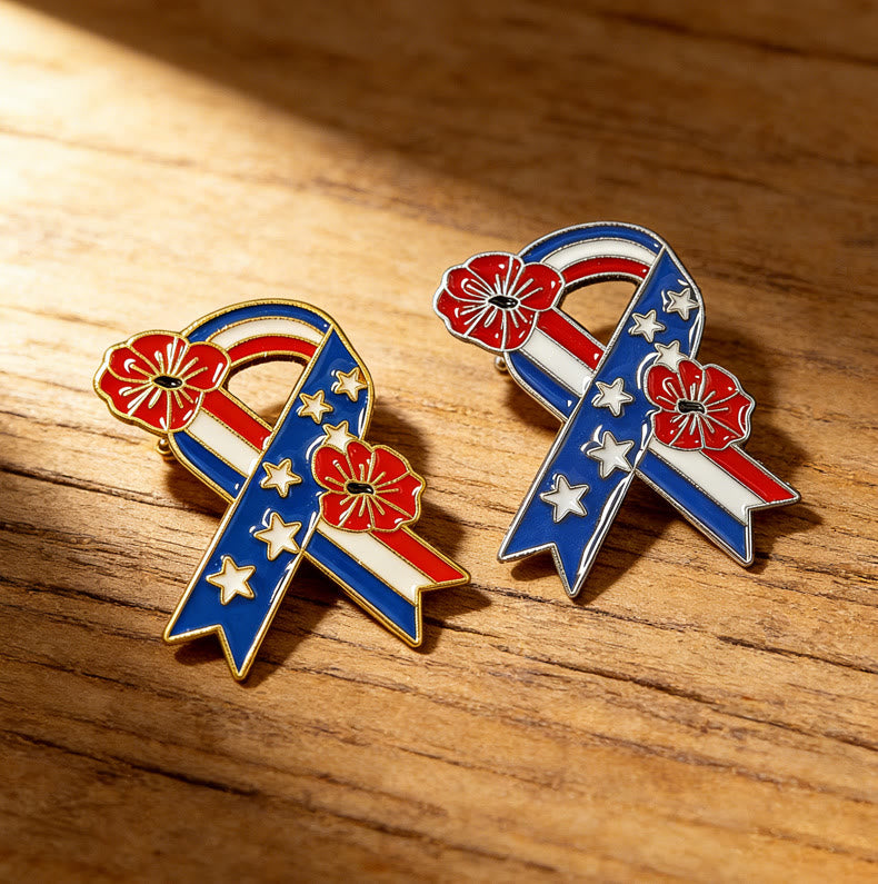 Broche émaillée avec ruban patriotique, drapeau américain et coquelicot - image 2
