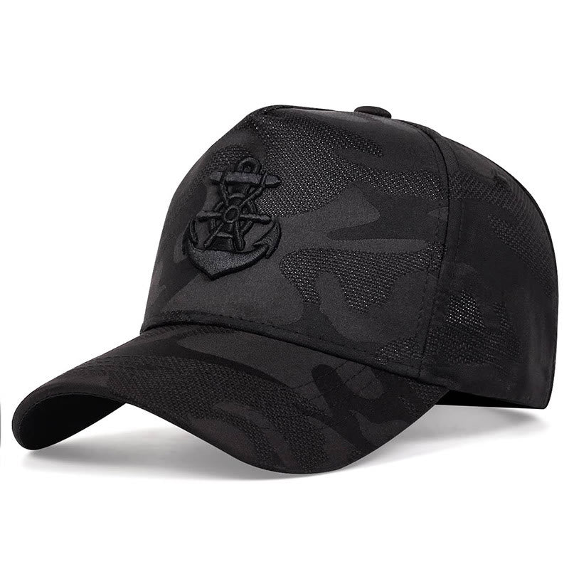 Casquette de baseball à empiècement en maille camouflage brodée d'ancre - Noir - Réglable (21 5/8"-23 5/8") - image 0