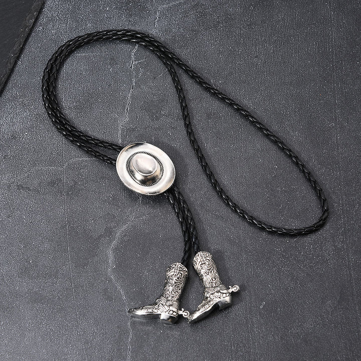 Chapeau de cowboy western, médaillon, bout de botte, cravate bolo - Argent - image 0