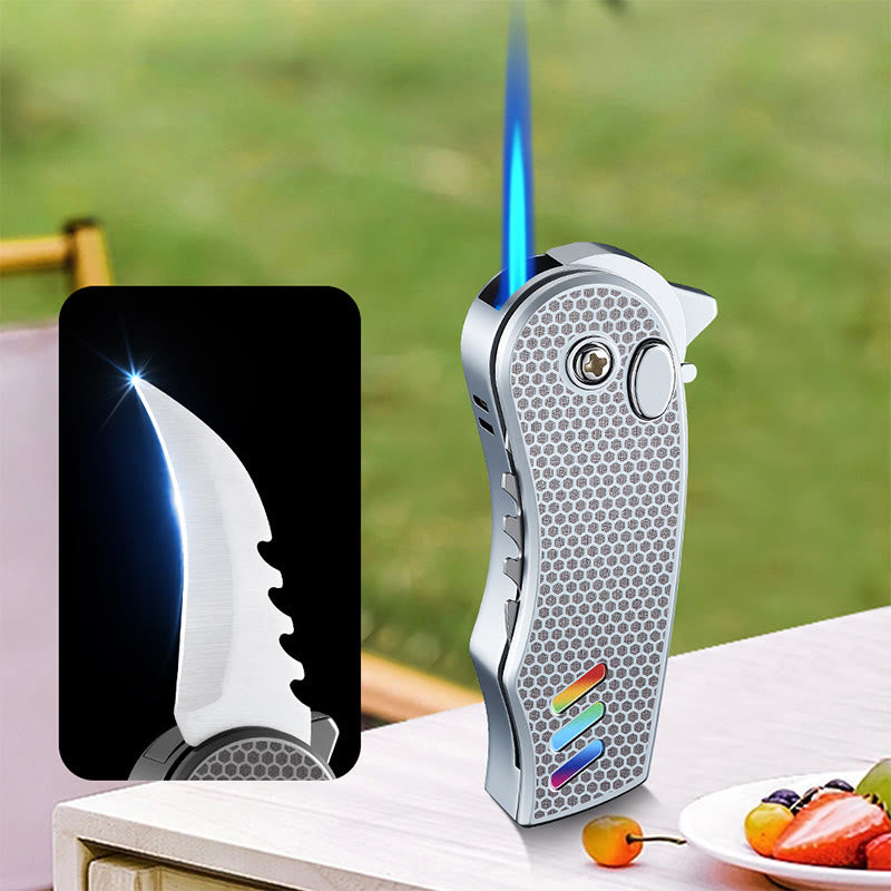 Couteau pliant EDC 2 en 1, briquet à butane en alliage - Argent - image 5