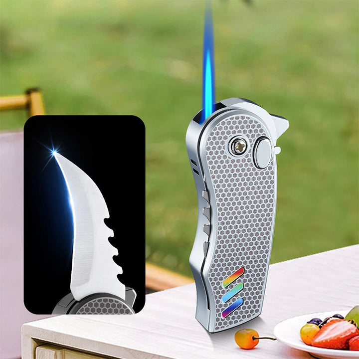 Couteau pliant EDC 2 en 1, briquet à butane en alliage - Argent - image 5