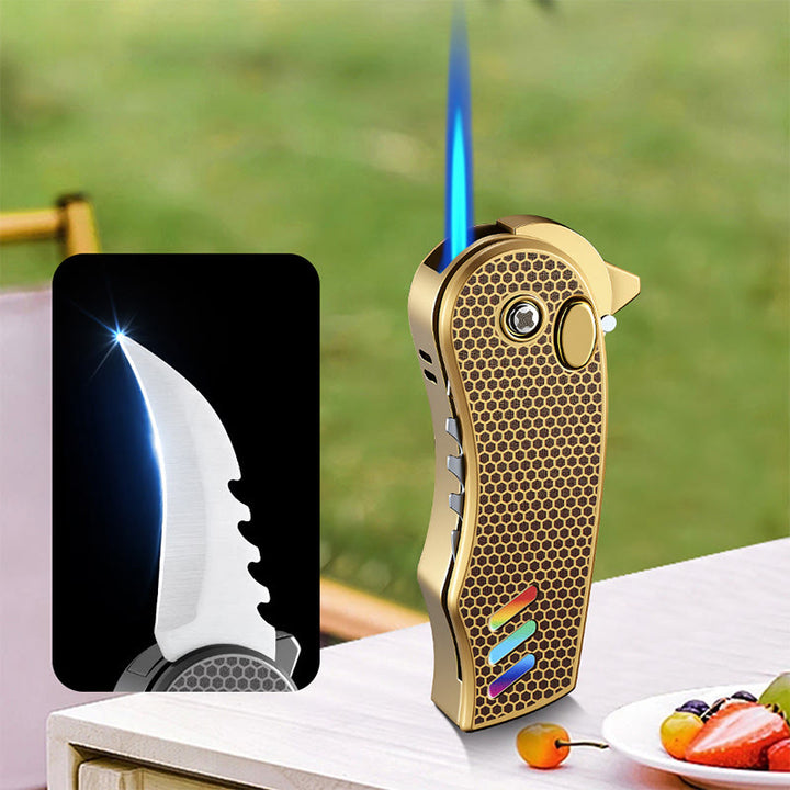 Couteau pliant EDC 2 en 1, briquet à butane en alliage - Doré - image 6