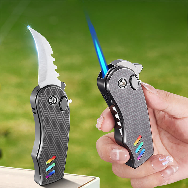 Couteau pliant EDC 2 en 1, briquet à butane en alliage - Noir - image 0