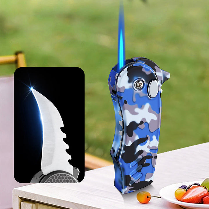 Couteau pliant EDC 2 en 1, briquet à butane en alliage - Bleu - image 8