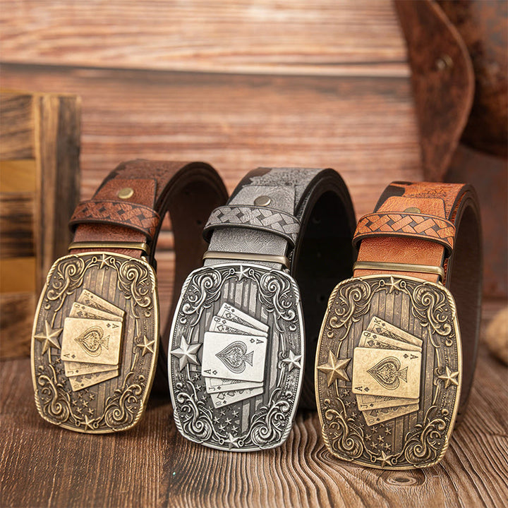 Ceinture en cuir imprimée ours et cerfs avec boucle de poker vintage - image 1