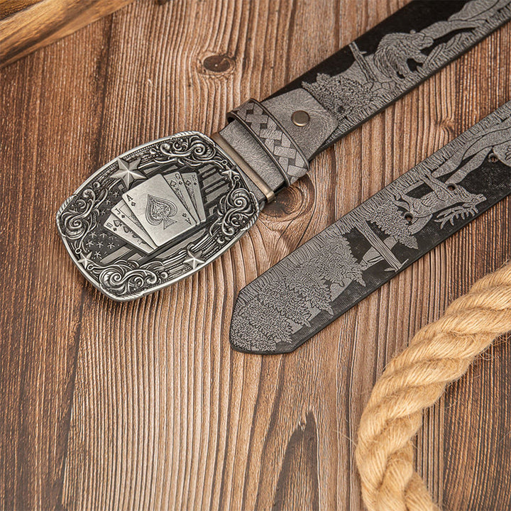 Ceinture en cuir imprimée ours et cerfs avec boucle de poker vintage - image 3