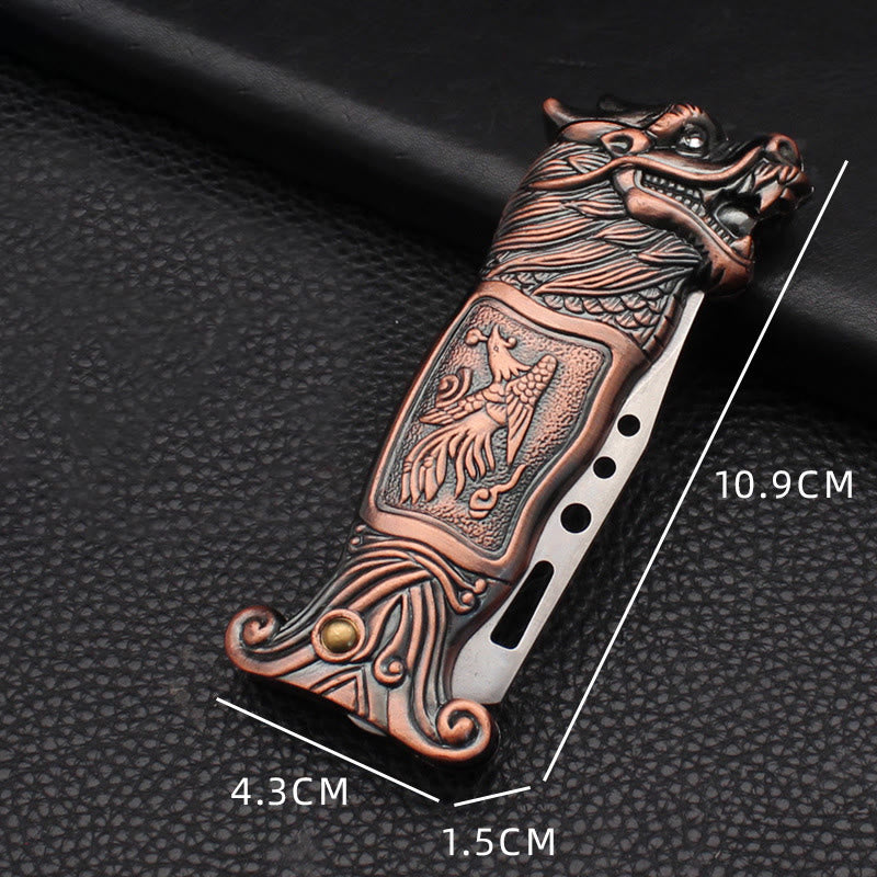 Briquet à butane coupe-vent avec motif tête de dragon antique en relief - image 4