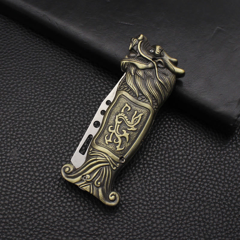 Briquet à butane coupe-vent avec motif tête de dragon antique en relief - Bronze - image 5