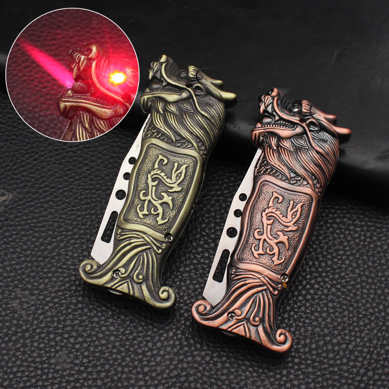 Briquet à butane coupe-vent avec motif tête de dragon antique en relief - image 0