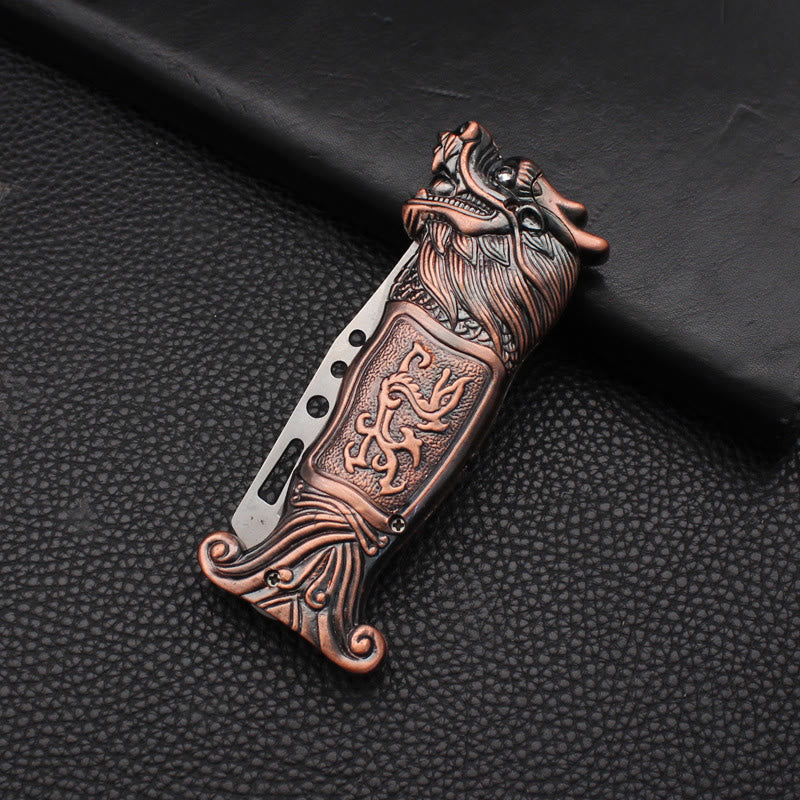Briquet à butane coupe-vent avec motif tête de dragon antique en relief - Cuivre - image 1
