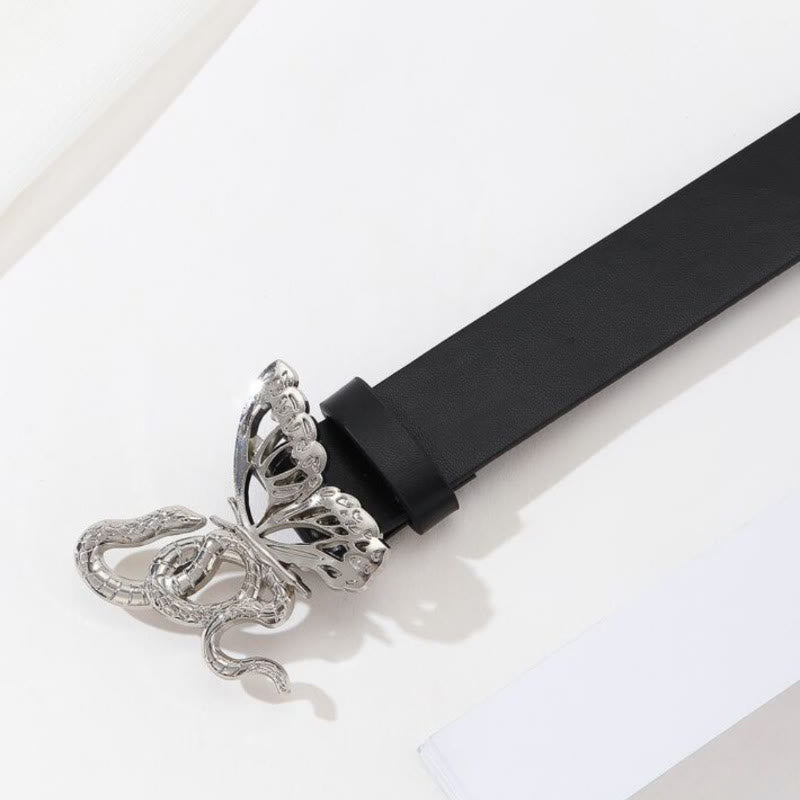 Ceinture en cuir noir avec boucle serpent sinueuse et papillon délicat - image 4