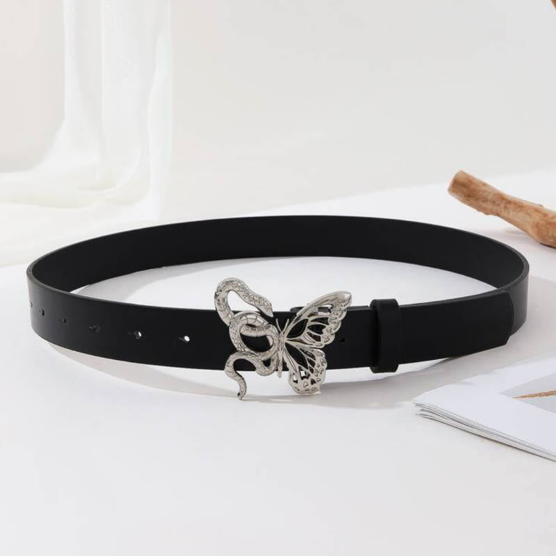 Ceinture en cuir noir avec boucle serpent sinueuse et papillon délicat - image 5