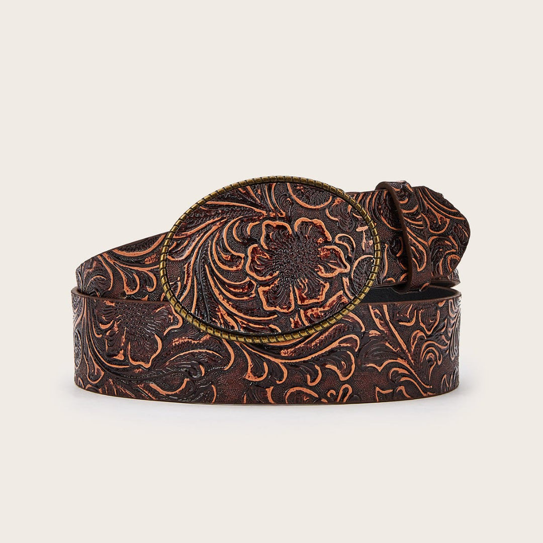 Ceinture en cuir à motif floral gravé Western Charm - Brun - 34 - image 0