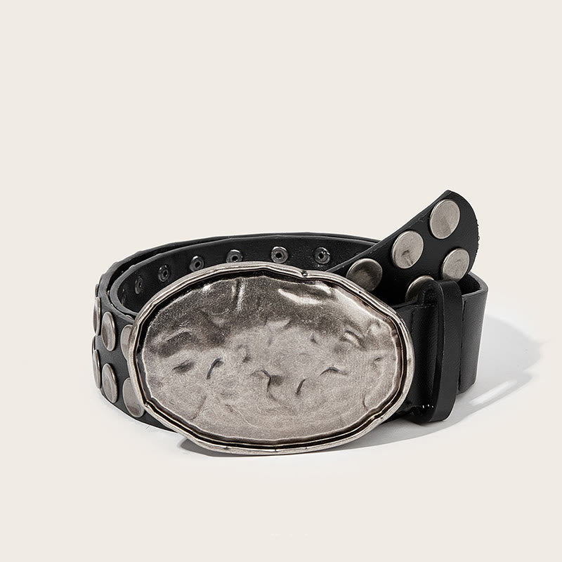 Ceinture en cuir cloutée à boucle martelée style punk - Noir - 40 - image 0