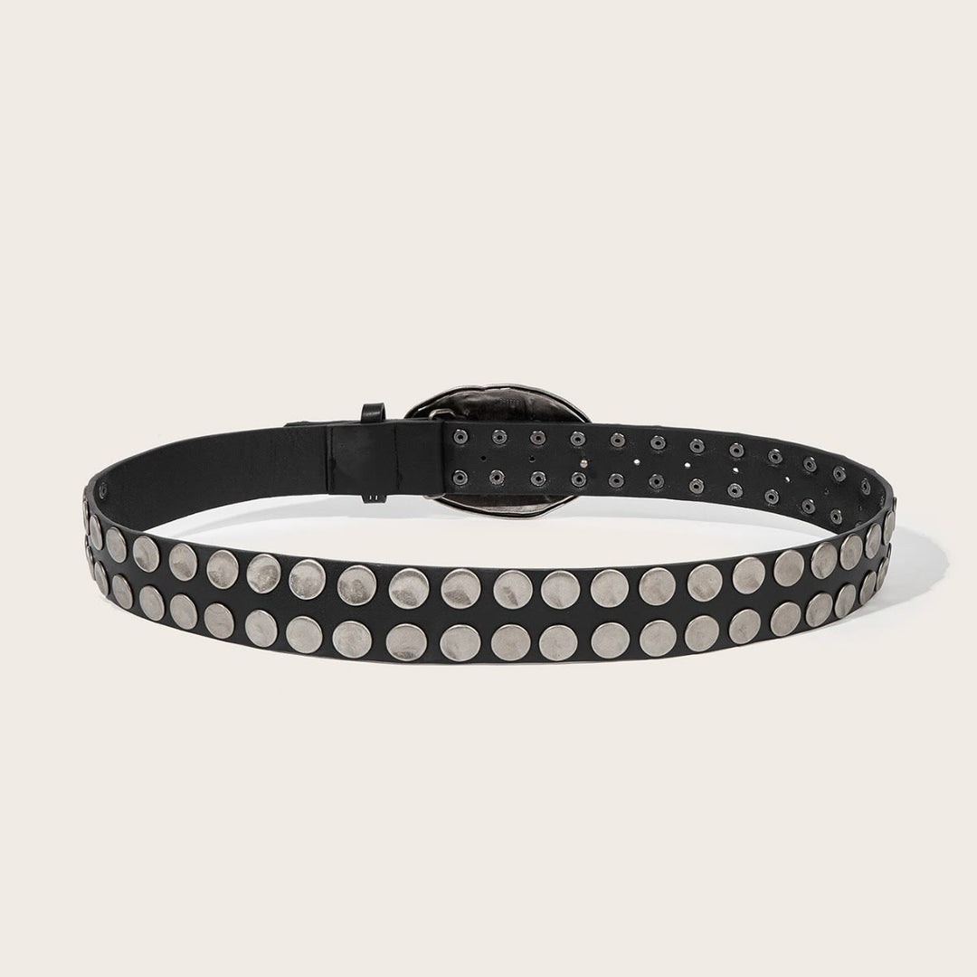 Ceinture en cuir cloutée à boucle martelée style punk - image 3