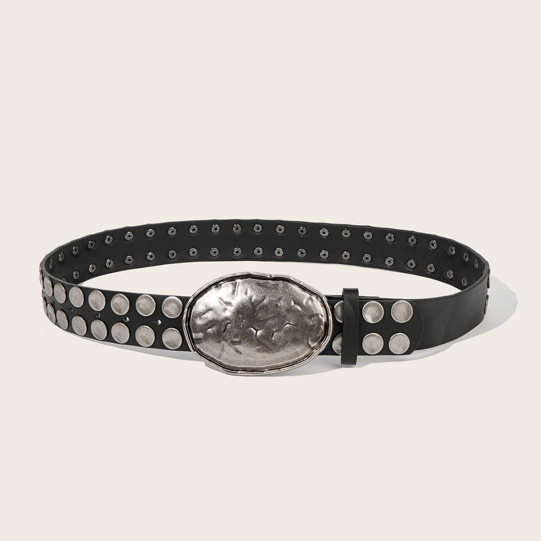 Ceinture en cuir cloutée à boucle martelée style punk - image 2