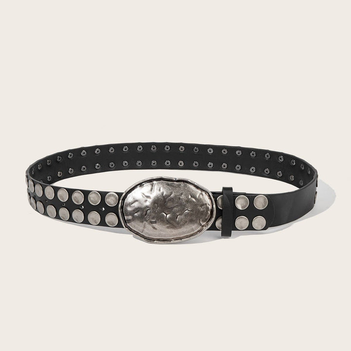 Ceinture en cuir cloutée à boucle martelée style punk - image 2