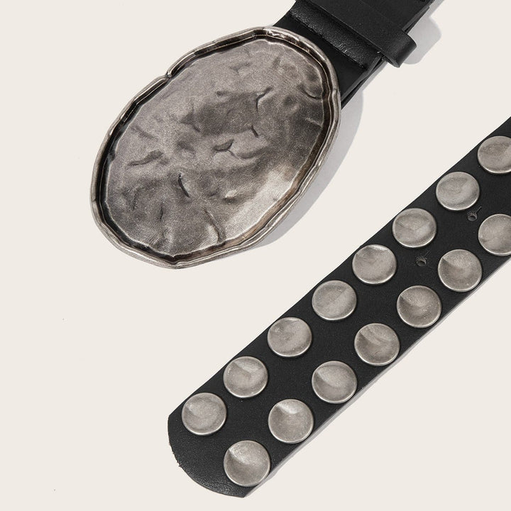 Ceinture en cuir cloutée à boucle martelée style punk - image 1
