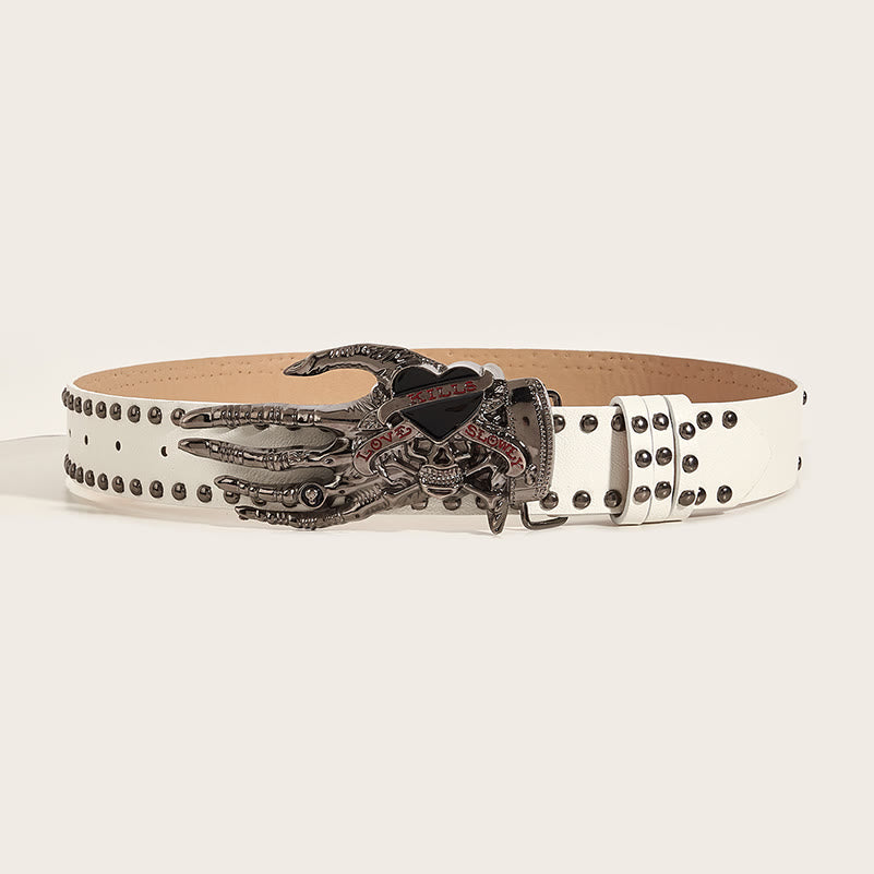Ceinture en cuir cloutée avec griffes de squelette gothiques et crâne - image 6