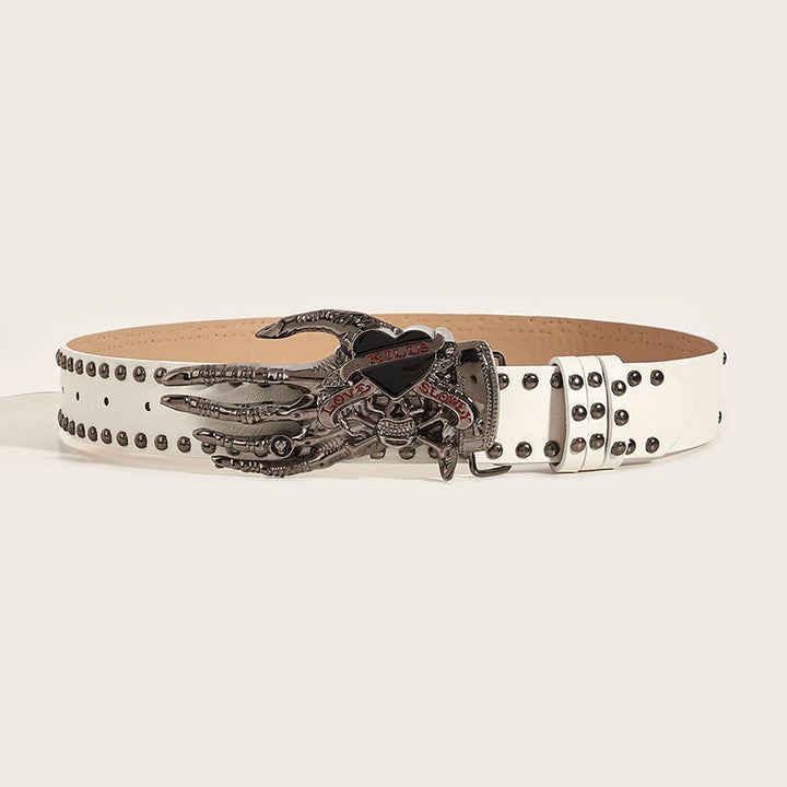 Ceinture en cuir cloutée avec griffes de squelette gothiques et crâne - image 6