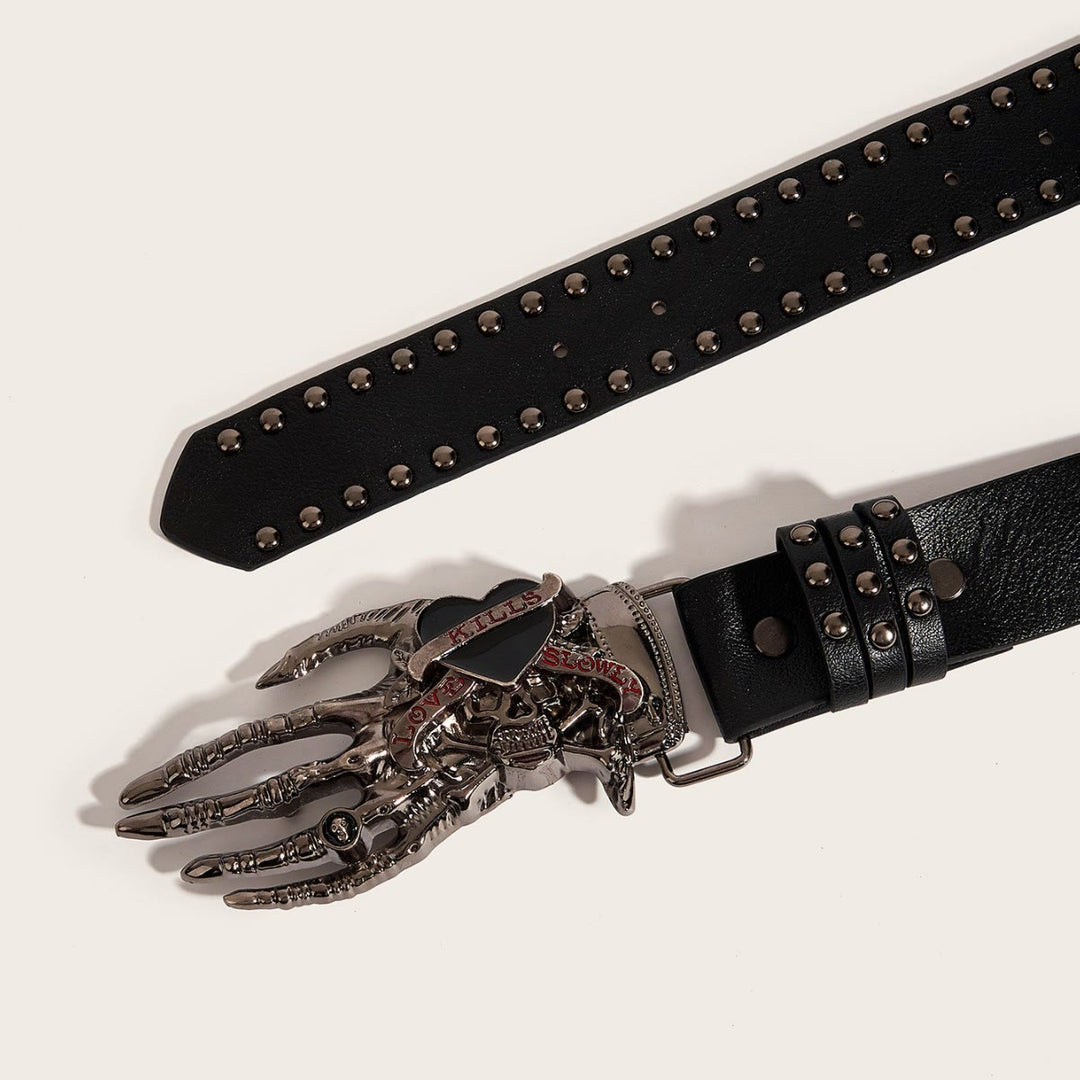 Ceinture en cuir cloutée avec griffes de squelette gothiques et crâne - image 1