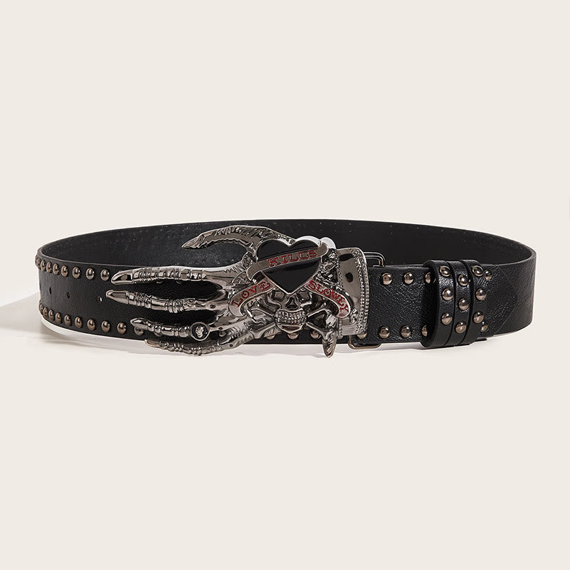 Ceinture en cuir cloutée avec griffes de squelette gothiques et crâne - image 2