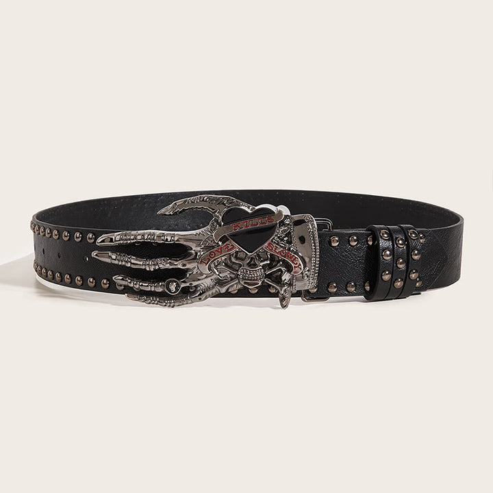 Ceinture en cuir cloutée avec griffes de squelette gothiques et crâne - image 2