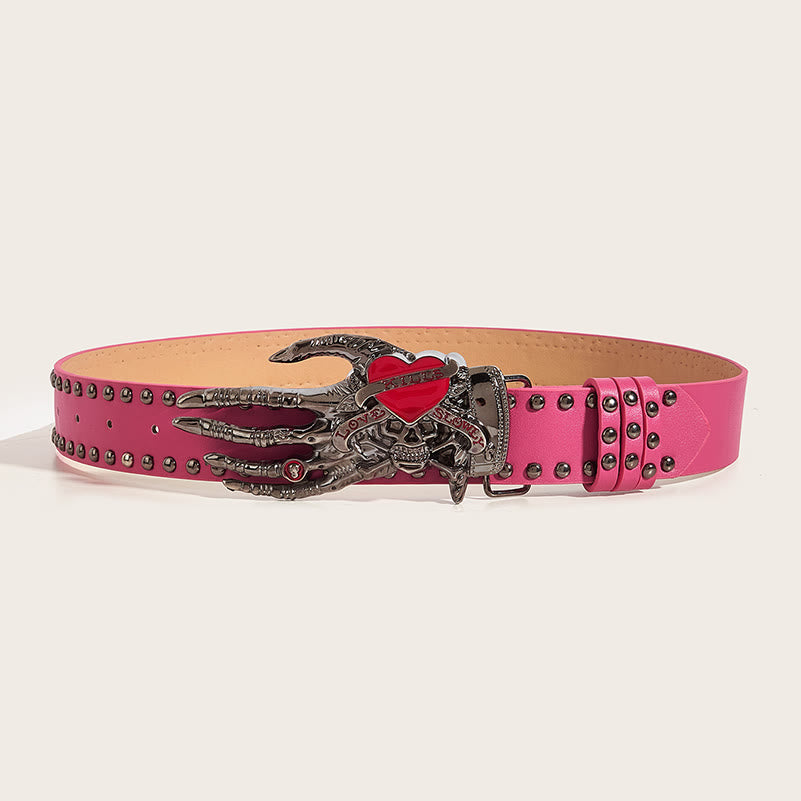 Ceinture en cuir cloutée avec griffes de squelette gothiques et crâne - image 10