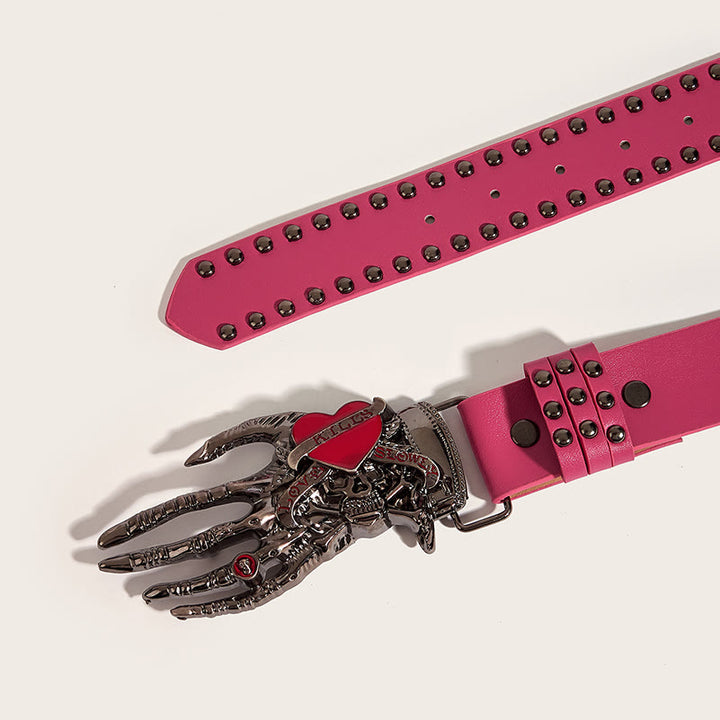 Ceinture en cuir cloutée avec griffes de squelette gothiques et crâne - image 9