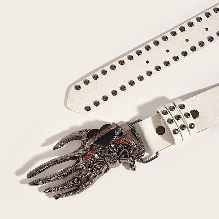 Ceinture en cuir cloutée avec griffes de squelette gothiques et crâne - image 5