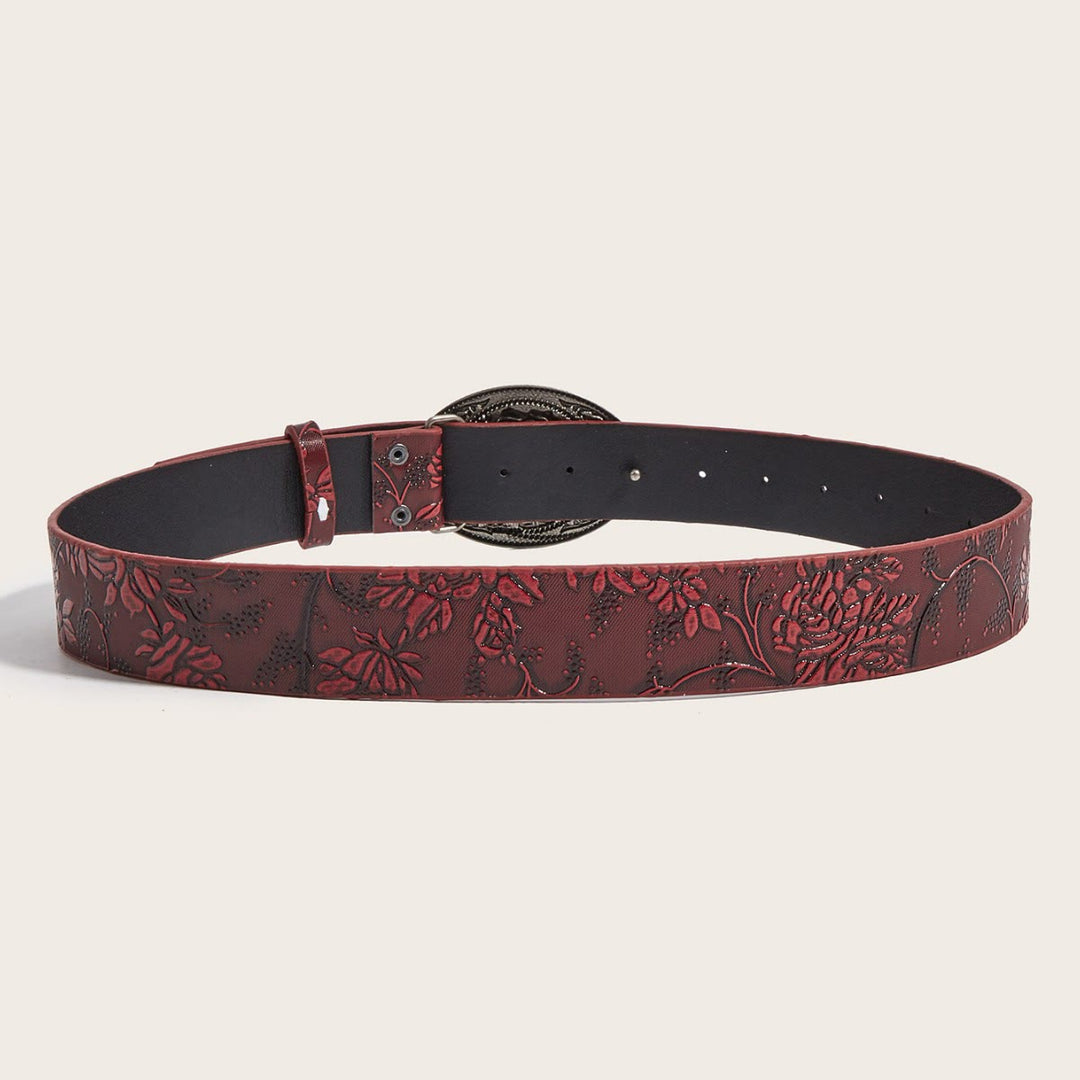 Ceinture en cuir rouge sombre romantique à motif de roses en relief - image 3
