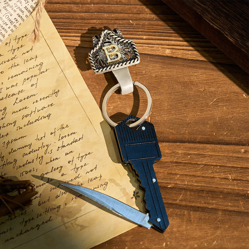 Porte-clés rétro western avec couteau en forme de clé - Z - image 0
