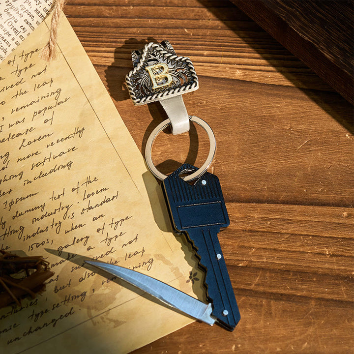 Porte-clés rétro western avec couteau en forme de clé - Z - image 0