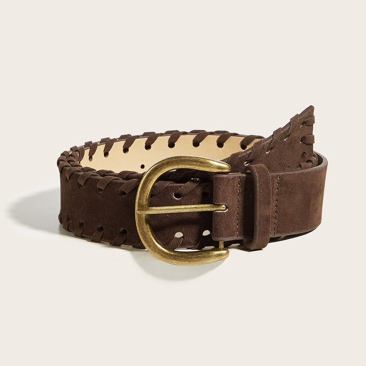 Ceinture en cuir marron pour homme avec boucle ardillon vintage en laiton - Brun - 34 - image 0