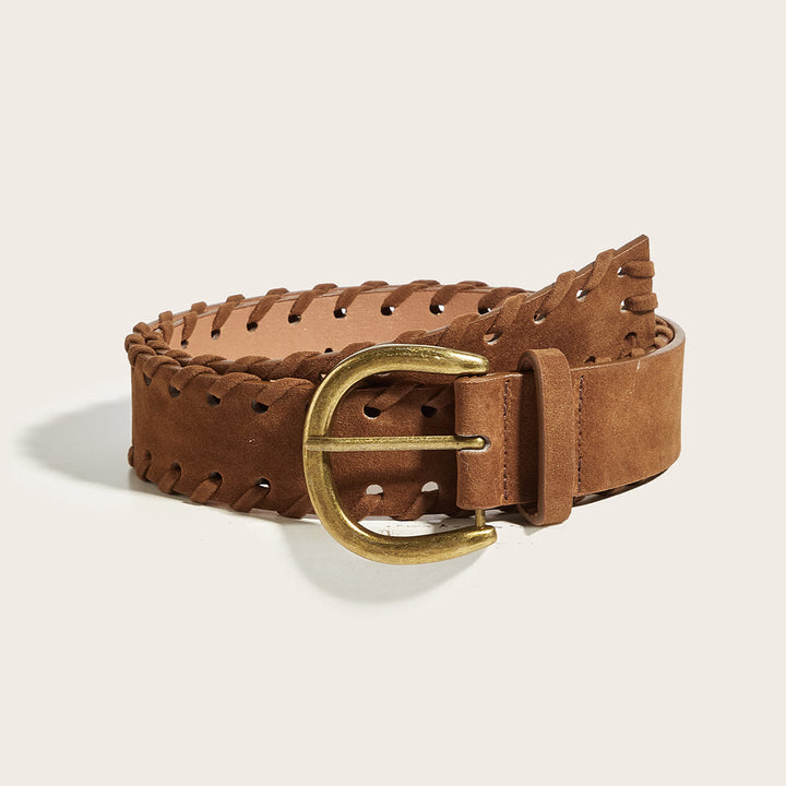 Ceinture en cuir marron pour homme avec boucle ardillon vintage en laiton - Kaki - 34 - image 3
