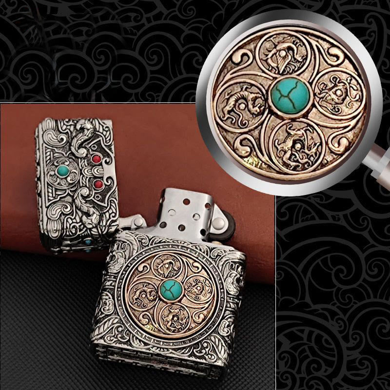 Briquet à pétrole turquoise à texture sculptée sur toute la surface - image 1
