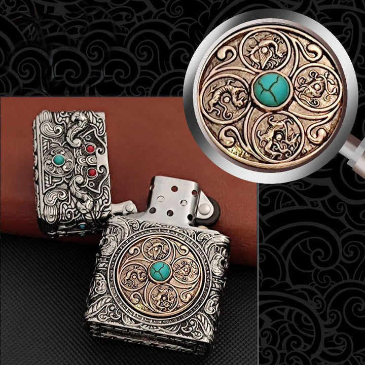 Briquet à pétrole turquoise à texture sculptée sur toute la surface - image 1