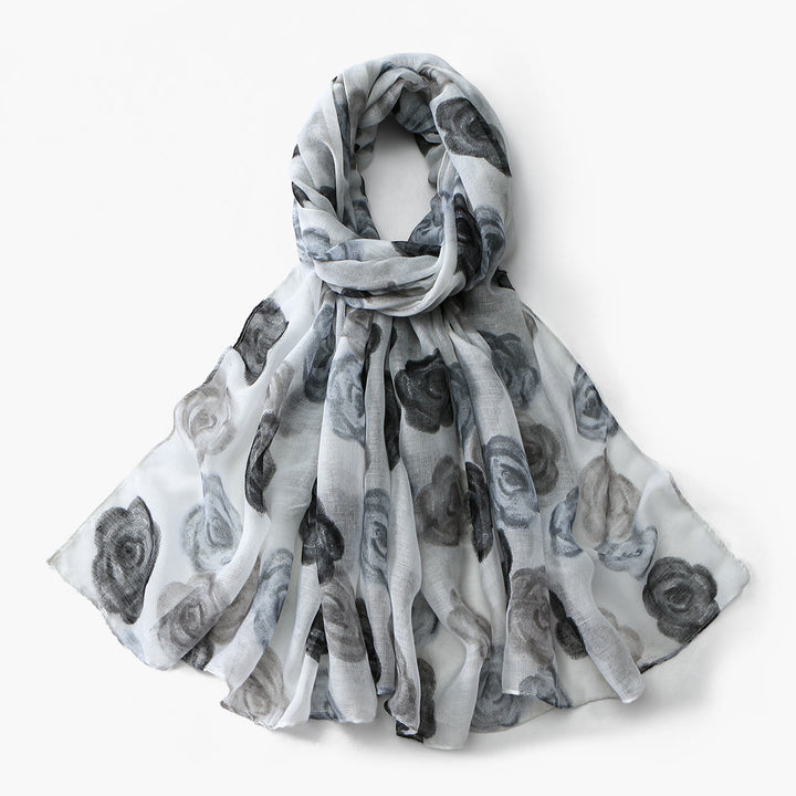 Châle-écharpe d'été à imprimé floral pour femme, protection solaire - Noir - image 0