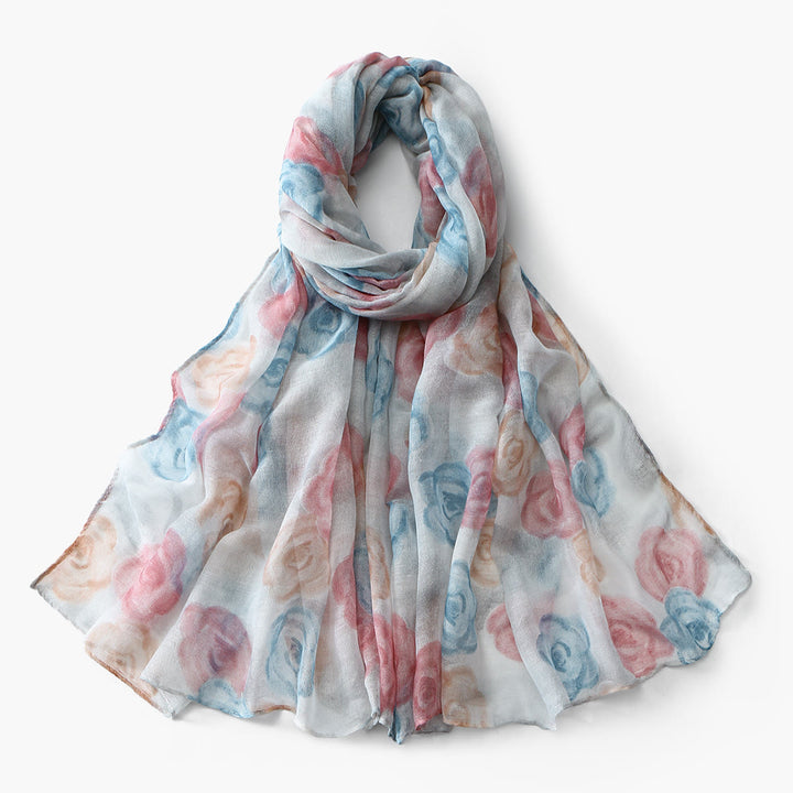 Châle-écharpe d'été à imprimé floral pour femme, protection solaire - Bleu - image 2